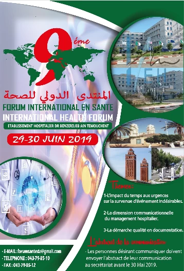 9éme Forum International en Santé de l'établissement Hospitalier Dr Benzerdjeb affiche